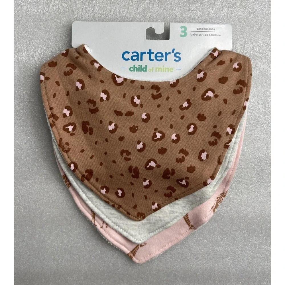 Carter's Child of Mine Baby Bandana Bibs Cheetah Giraffe 3-Pack Snap Closure NEW